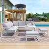 Industrial Style Outdoor Furniture Set, 2 Love Seats, 1 Single Sofa, 1 Table, 2 Benches, Comfortable Cushions