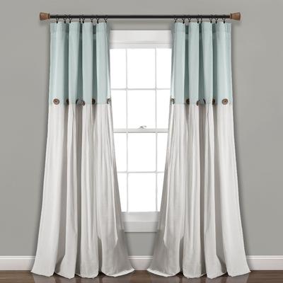 Linen Button Window Curtain Panels Single Blue/Linen 40X84 - Lush Decor 16T004038