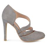 Brinley Co. Womens Round Toe Faux Suede Crossover Strap High Heels Grey, 9 Regular US screenshot. Shoes directory of Clothing & Accessories.