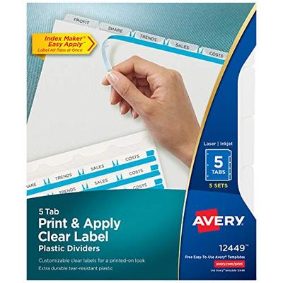 Avery Index Maker Translucent Dividers with Clear Label, 5 Tabs, 5 Sets (12449)