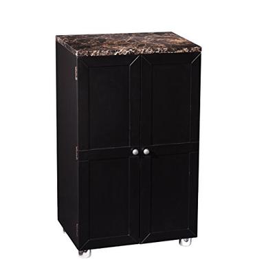 Southern Enterprises Cape Town Contemporary bar Cabinet, Black Finish with Marble Countertop