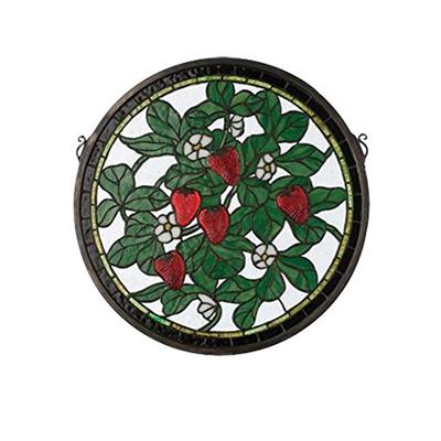 Meyda Tiffany 20728 Strawberry Medallion Stained Glass Window, 17" Width x 17" Height