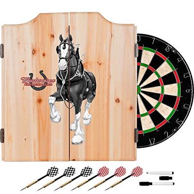 Trademark Gameroom AB7010-CLY-B Budweiser Dart Cabinet Set with Darts & Board - Clydesdale Black