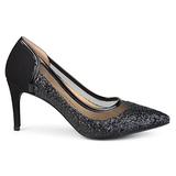 Brinley Co. Womens Kori Faux Suede Mesh Glitter Almond Toe Heels Black, 11 Regular US screenshot. Shoes directory of Clothing & Accessories.