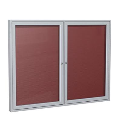 Ghent 4" x 5" 2-Door Satin Aluminum Frame Enclosed Flannel Letter Board, Burgundy