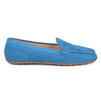 Brinley Co. Womens Comfort Sole Faux Nubuck Laser Cut Loafers Blue, 10 Regular US