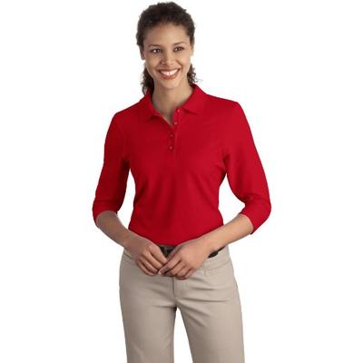 Port Authority Women's Silk Touch 3/4 Sleeve Polo 4XL Red