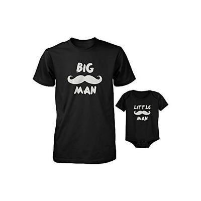 Big Man and Little Man with Mustache - Dad and Son Matching Shirt & Bodysuit Set (DAD-L / BABY-6M)