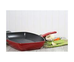 Chasseur 12-inch Red Rectangular French Enameled Cast Iron Grill Pan