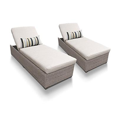 TK Classics Oasis Outdoor Wicker Patio Chaise Furniture, Set of 2, Beige