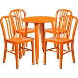 Flash Furniture 24'' Round Orange Metal Indoor-Outdoor Table Set with 4 Vertical Slat Back Chairs screenshot. Patio Furniture directory of Outdoor Furniture.