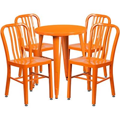 Flash Furniture 24'' Round Orange Metal Indoor-Outdoor Table Set with 4 Vertical Slat Back Chairs