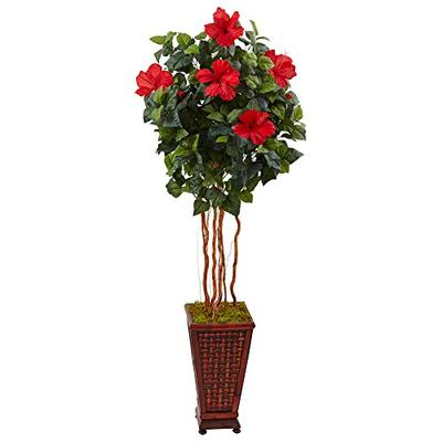 Nearly Natural 5' Hibiscus Artificial Tree in Planter Green