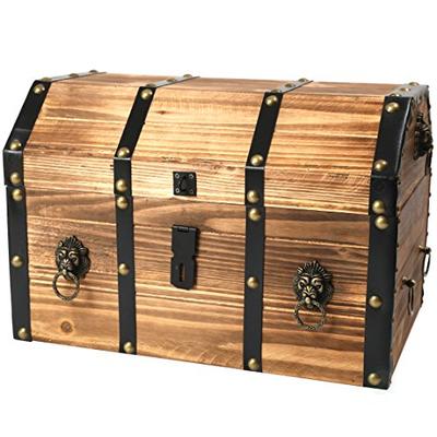 Vintiquewise(TM) Large Wooden Pirate Lockable Trunk with Lion Rings