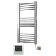 Greened House Electric Chrome 400W x 1000H Flat Towel Rail + Timer and Room Thermostat Bathroom Towel Rails