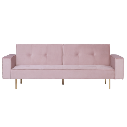 Sofa Rosa Samtstoff 3-Sitzer Schlaffunktion Modern Wohnzimmer