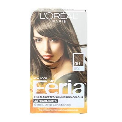 L'Oreal Feria Multi-Faceted Shimmering Colour, 40 Deeply Brown, 1 ea (Pack of 6)