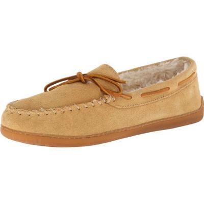 Minnetonka Men's Pile Lined Hardsole Moccasin Slipper (Tan)-9 W US