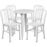 Flash Furniture 24'' Round White Metal Indoor-Outdoor Table Set with 4 Vertical Slat Back Chairs screenshot. Patio Furniture directory of Outdoor Furniture.
