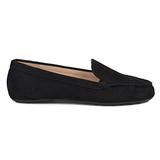 Brinley Co. Womens Comfort Sole Faux Nubuck Laser Cut Loafers Black, 6.5 Regular US screenshot. Shoes directory of Clothing & Accessories.