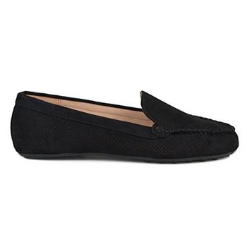 Brinley Co. Womens Comfort Sole Faux Nubuck Laser Cut Loafers Black, 6.5 Regular US