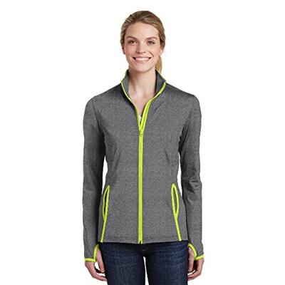 Sport-Tek Women's Contrast Jacket_Charcoal Grey Heather/ Charge Green_L