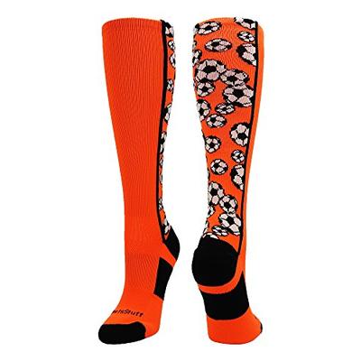 MadSportsStuff Crazy Soccer Socks with Soccer Balls Over The Calf (Neon Orange/Black, Small)