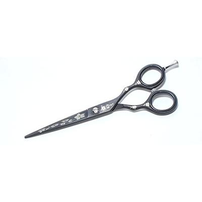 Hair Cutting Scissors, Razor Edge 6" Serrated Shears Black Floral Design, Hair Thinning Scissor Barb