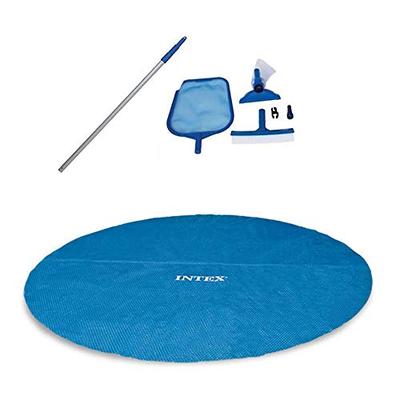 Intex 18 Ft Round Easy Solar Cover and Maintenance Kit w/Vacuum Skimmer & Pole
