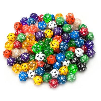 Wiz Dice 100+ Pack of Random D20 Polyhedral Dice in Multiple Colors