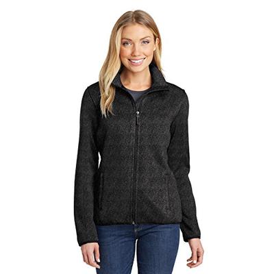 Port Authority Women's Sweater Fleece Jacket, Black Heather, Small