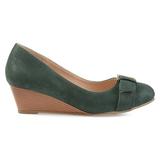 Brinley Co. Womens Gael Faux Suede Buckle Detail Comfort-Sole Wedges Green, 7.5 Regular US screenshot. Shoes directory of Clothing & Accessories.