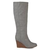 Brinley Co. Womens Regular and Wide Calf Round Toe Faux Leather Mid-Calf Wedge Boots Grey, 6 Wide Ca screenshot. Shoes directory of Clothing & Accessories.