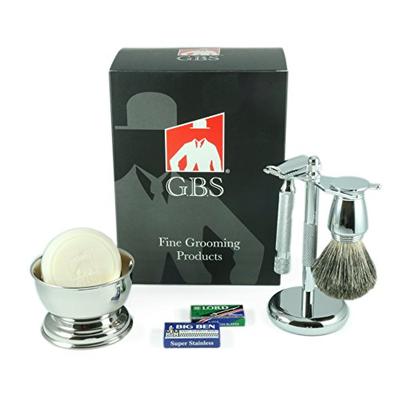 GBS Men's premium Wet Grooming Shaving Set - Gift Boxed - Heavy Duty Traditional Handle Double Edge