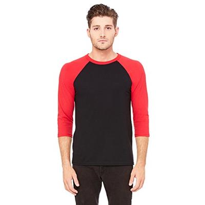 Bella 3200 Unisex 3 By 4 Sleeve Baseball Tee - Black & Red, 2XL