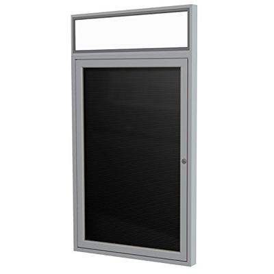 Ghent 36" x 30" 1 Door Enclosed Flannel Letter Board, Black, Satin Aluminum Frame with Headliner (PA