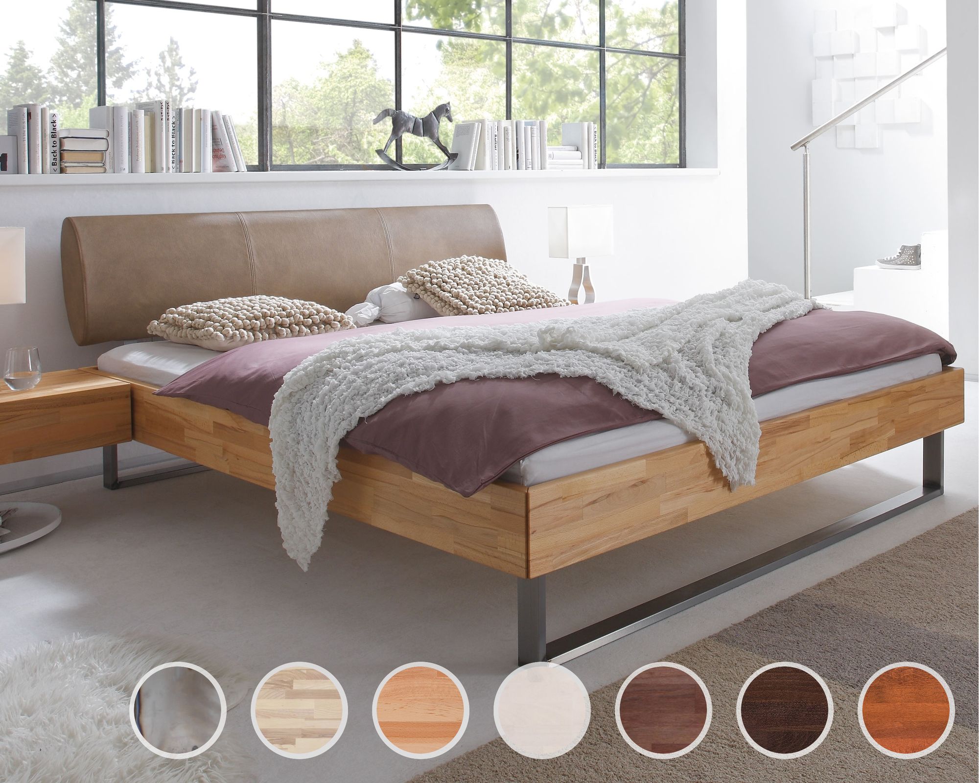 Hasena Wood-Line Massivholzbett Indus/Elipsa 140x200 cm Buche schoko 20 cm