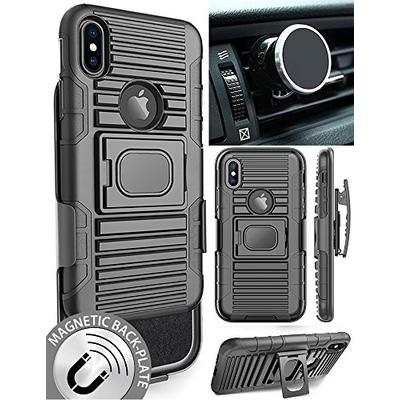 iPhone X Case/Mount/Clip, Nakedcellphone's Black Ring Grip Case Cover + Belt Clip Holster Stand + Ma