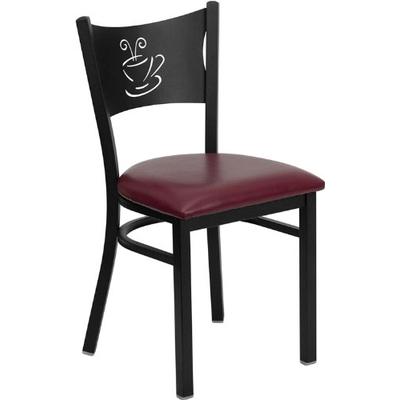Flash Furniture HERCULES Series Black Coffee Back Metal Restaurant Chair - Burgundy Vinyl Seat