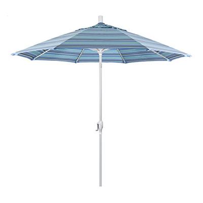 California Umbrella 9' Round Aluminum Market Umbrella, Crank Lift, Push Button Tilt, White Pole, Sun