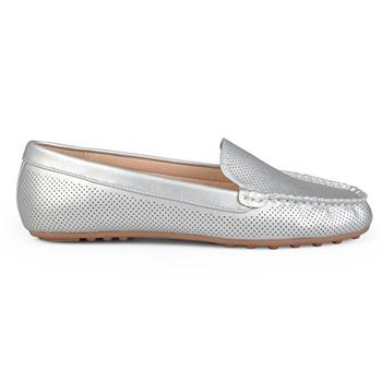 Brinley Co. Womens Comfort Sole Faux Nubuck Laser Cut Loafers Silver, 5.5 Regular US