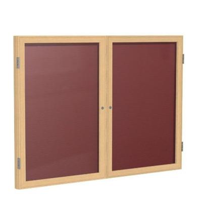 36"x60" 2-Door Wood Frame Oak Finish Enclosed Flannel Letter Board, Burgundy