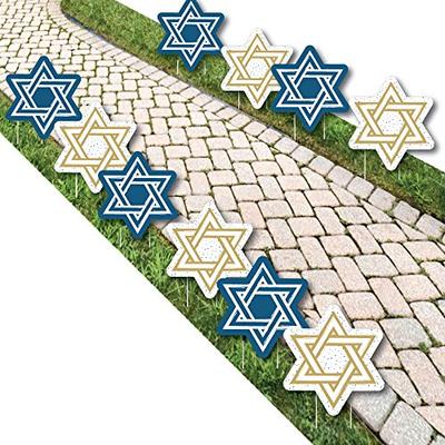 Happy Hanukkah - Star of David Lawn Decorations - Outdoor Chanukah Yard Decorations - 10 Piece