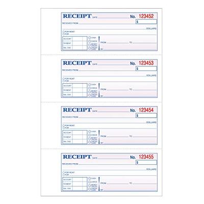 Adams Hardbound Receipt Book, 7.63 x 11 Inches, 3-Part, Carbonless, White/Canary/Pink, 4 Form Sets p