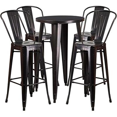 Flash Furniture 24'' Round Black-Antique Gold Metal Indoor-Outdoor Bar Table Set with 4 Cafe Stools