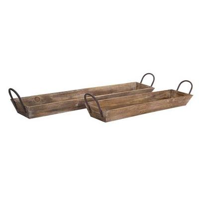 Melrose International Brown Wooden Tray with Handles, Set of Two
