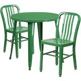 Flash Furniture 30'' Round Green Metal Indoor-Outdoor Table Set with 2 Vertical Slat Back Chairs screenshot. Patio Furniture directory of Outdoor Furniture.