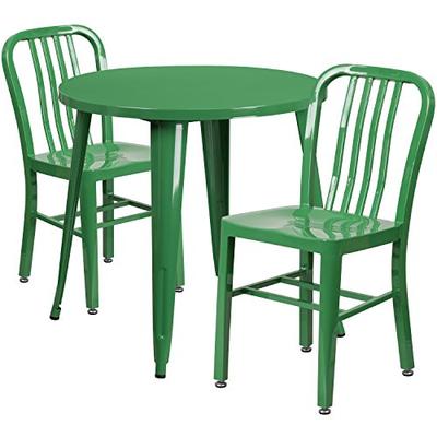 Flash Furniture 30'' Round Green Metal Indoor-Outdoor Table Set with 2 Vertical Slat Back Chairs