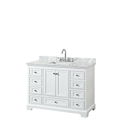 Wyndham Collection Deborah 48 inch Single Bathroom Vanity in White, White Carrara Marble Countertop,