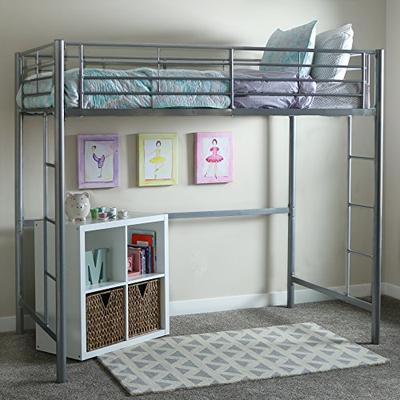 WE Furniture Twin Metal Loft Bed, Silver